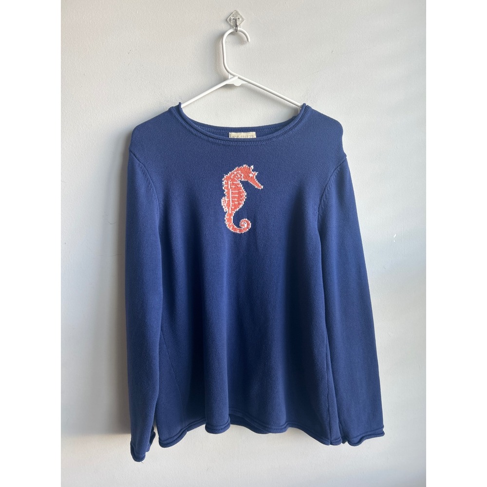 Appleseed's Blue Seahorse Long Sleeve Sweater Womens Medium